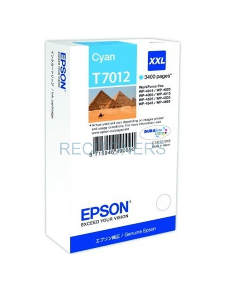 Cartucho de tinta C13T70124010 EPSON - EPSON CARTUCHO CIAN XXL 3.400 PAG. WORKFORCE PRO/WP4000 SERIE/WP4500 SERIE/4525DNF/4015DN