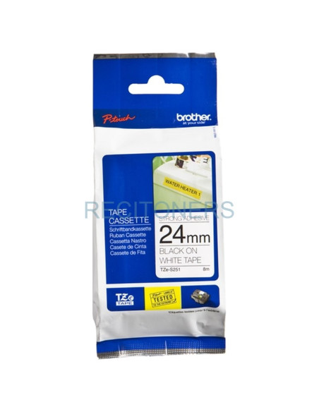 Papeleria TZES251 BROTHER - BROTHER CINTA ROTULADORA LAMINADA SUPER ADHESIVA TEXTO NEGRO SOBRE BLANCO - 24MMX8M