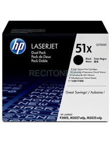Toner Q7551XD HP - HP TONER NEGRO 13.000 PAG. PACK 2 LASERJET P/3005/3005D/3005DN/3005N/3005X LASERJET M/3027/3027X/3035/3035XS