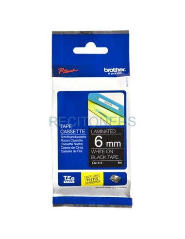 Papeleria TZE315 BROTHER - BROTHER CINTA ROTULADORA LAMINADA TEXTO BLANCO SOBRE NEGRO - 6MMX8M