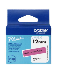BROTHER CINTA DOMÉSTICA BTAG NEGRO SOBRE ROSA - PTN10, PTN20, PTN25BT - 12MMX4M 2