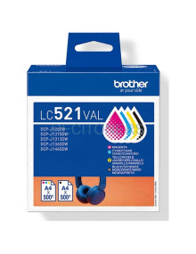 BROTHER Pack de 4 cartuchos de tinta negro, cian, magenta y amarillo LC521VAL 500 pag. cada color 2