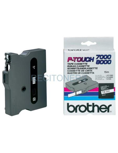 Papeleria TX211 BROTHER - BROTHER Cinta laminada Blanco / negro 6 mm