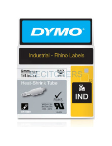 Papeleria 18051 DYMO - DYMO TUBO TERMORRETRACTIL CINTA ID1-6 - NEGRO SOBRE BLANCO - 6MMX1´5M - ROTULADORA RHINO