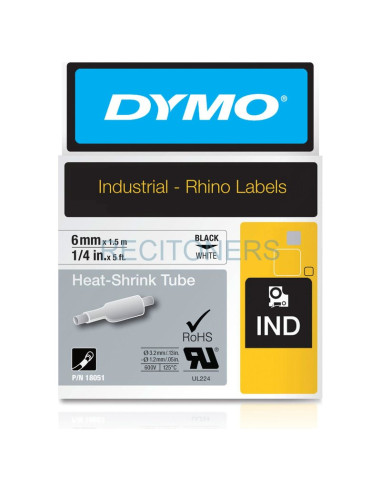 Papeleria 18051 DYMO - DYMO TUBO TERMORRETRACTIL CINTA ID1-6 - NEGRO SOBRE BLANCO - 6MMX1´5M - ROTULADORA RHINO