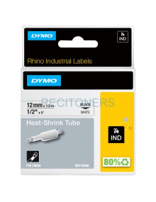 Papeleria 18055 DYMO - DYMO TUBO TERMORRETRACTIL CINTA ID1-12 - NEGRO SOBRE BLANCO - 12MMX1´5M - ROTULADORA RHINO
