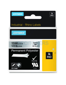 Papeleria 18486 DYMO - DYMO CINTA DE ETIQUETAS INDUSTRIAL ADHESIVA ID1-12 - NEGRO SOBRE PLATEADO - 12MMX5´5M - POLIESTER - ROTUL